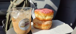 Maple and strazz donut. Iced latte at Eats Bakery in Salt Lake City