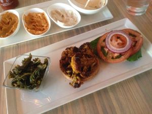Cauliflower sandwich and greens at Seed - Faubourg Lafayette in New Orleans