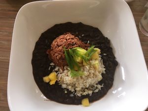 Jackfruit and black bean with rice and pineapple  at Seed - Faubourg Lafayette in New Orleans