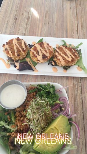 Vegan Artichoke Cakes and Taco Salad 😋😋😋😋😋😋 at Seed - Faubourg Lafayette in New Orleans