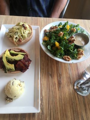 bbq seitan burger and mango and kale salad at Seed - Faubourg Lafayette in New Orleans