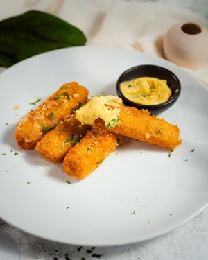 Vegan mozarella that melts in your mouth with a crips coating. at PLANT THEORY - The Vegan Restaurant in Canggu