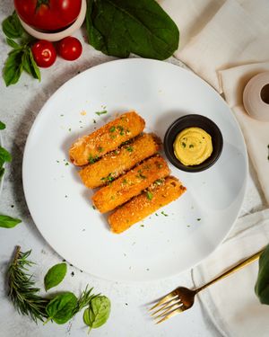 Vegan mozarella that melts in your mouth with a crip coating. at PLANT THEORY - The Vegan Restaurant in Canggu