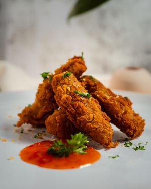 Seitan or tofu in crispy denial. Comes with ranch, because America. at PLANT THEORY - The Vegan Restaurant in Canggu
