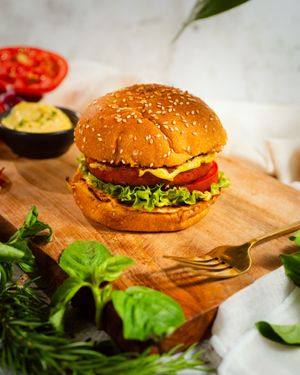 Grilled vegan patty with dairy-free cheese. USA! But make it plant-based. at PLANT THEORY - The Vegan Restaurant in Canggu