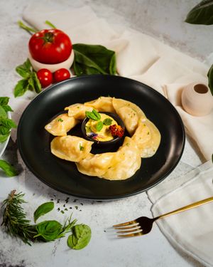 Potato dumplings. Because not every Russian needs a fur hat or meat. at PLANT THEORY - The Vegan Restaurant in Canggu