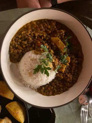 Vegan Pineapple Masala Curry at Cafe Shëndet in Himare