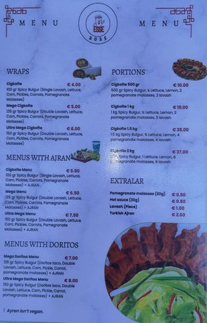 Menu at Cigkofte Esse in Budva