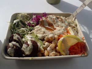 Kalefornia salad with spicy falafel at Melrose Burgers by Fala Bar in Los Angeles