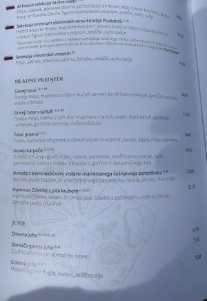Menu  at Restavracija Al Fresco in Bled