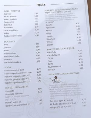 Menu  at Restavracija Al Fresco in Bled