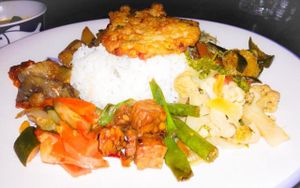 mountain of great tasting food! at 9 Warung in Ubud