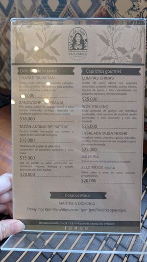 Menu 1 at La Musa Saludable in Manizales