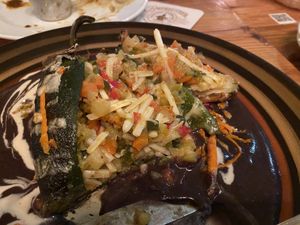 Chile relleno filling at Dos Perros in Durham