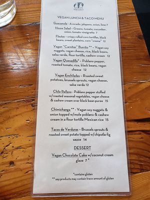 Vegan menu March 2019 at Dos Perros in Durham