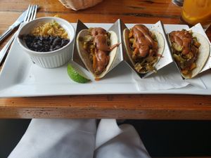 Brussel sprouts and sweet potato tacos with chipotle fig sauce at Dos Perros in Durham