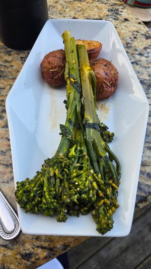 Brocollini and potato sides at Brave New Restaurant in Little Rock
