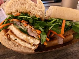 Banh Mi sandwich with crispy tofu at Parts and Labor in Durham