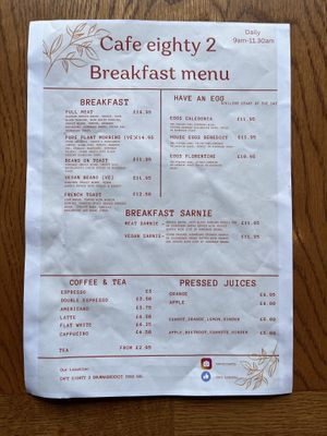 Breakfast menu  at Cafe Eighty2 in Inverness