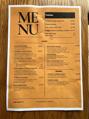 Lunch menu  at Cafe Eighty2 in Inverness