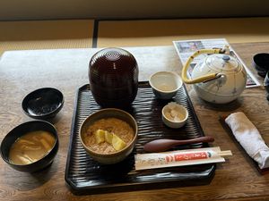 Tea porridge, Yuba, miso, various traditional, vegan vegetables  at Hanazono-tei in Takamatsu