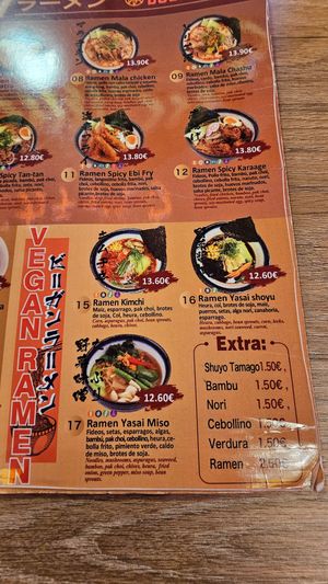 Vegan menu at Buga Ramen in Santander