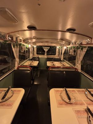 Seating inside old bus  at To Zimaraki in Folegandros
