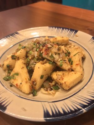 Fried tofu with ginger garlic 
"Deep-fried soft tofu, pan-seared with a mixture of minced chili, ginger, garlic and onion" 
Always Delicious  at Prem Bistro and Cafe in Ho Chi Minh City
