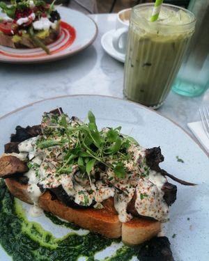 Wild mushrooms on toast at Joni at The Botanical Gardens in Sheffield
