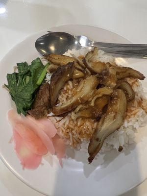 Mock meat dish with rice   at The Rice and Healthy Food ข้าวทิพย์ แอนด์ เฮลท์ฟู้ด in Bangkok