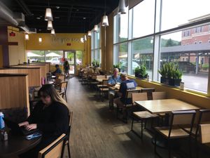 Seating inside store at Monadnock Food Co-op in Keene