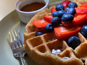 Hot Vegan Waffe: Seasonal Fruit, Maple Syrup at Matchacita in Kalamazoo