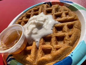 Pumpkin Waffle from Matchacita @ the People's Plant-Based Party on 10/5/25, sponsored by People's Food Co-Op & Vegan Kalamazoo at Matchacita in Kalamazoo
