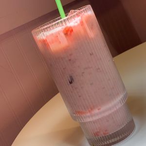 Strawberry Milk (Vegan Sub Banana Milk) at Matchacita in Kalamazoo