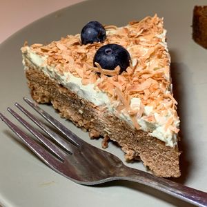 Tres Leches Cake: Evaporated, Condensed & Regular Coconut Milk, Coconut Flakes, Blueberries at Matchacita in Kalamazoo