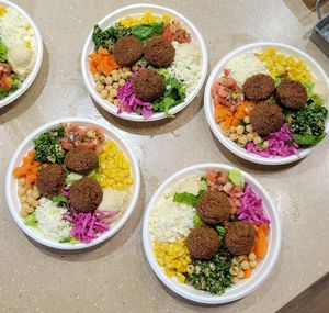 Crunchy Falafel vegetarian bowl. You can skip the feta cheese to become 100% Vegan at CASSA Kitchen & Catering in Rocky River