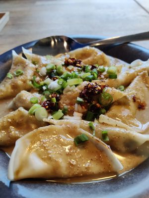 Vegan dumplings with sesame sauce at Noodle Lab  in Tampere