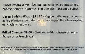 Sweet potato wrap is also veganizable if you remove cheese and aioli.  I kept it simple and just went for the already vegan Buddha wrap   at STT - Barefoot Buddha on the Fly   in St Thomas