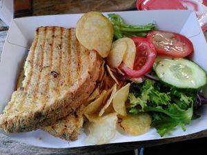 Hummus and vegetable sandwich (November 2025) at Conti's Llanerchaeron Tea Room in Lampeter