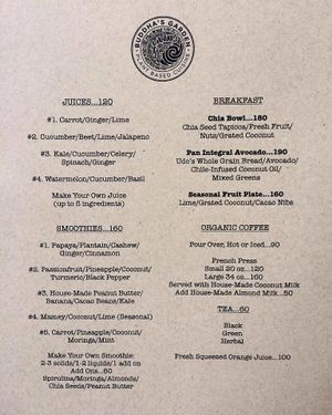 Menu  at Buddha's Garden in San Juan Del Sur