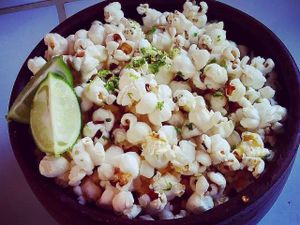 Popcorn with chile, lime, salt, coconut oil at Buddha's Garden in San Juan Del Sur
