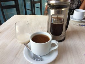 Organic Nicaraguan Coffee served with house made almond or coconut milk at Buddha's Garden in San Juan Del Sur