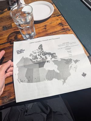 Backside of menu at The Old Spaghetti Factory in Banff