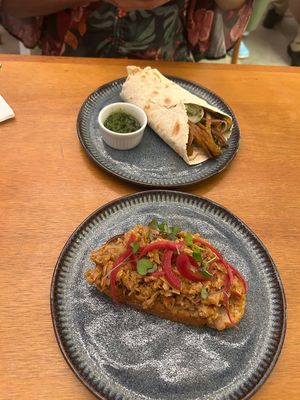 shawarma sandwich and jack toast  at Tula Café & Bistro in Rio De Janeiro