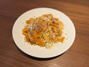 Pumpkin Carbonara at Vege Table in Mishima