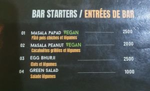 Vegan bar starters at Shaluc Taste of India in Dakar