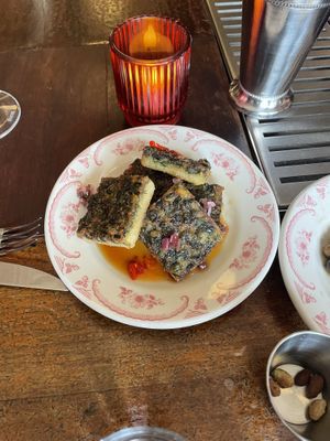  Crispy garlic chive cakes — so friggen tasty   at Eliza in Kingston