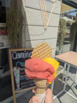 Strawberry and mango ice cream at Gelateria Santa Maria Novella in Florence