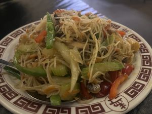 Veggie chow mien with glass (rice) noodles. Superb    at Golden Orient Chinese Restaurant in Esperance