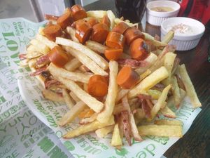 Salchipapas at Fud Vegan in Recoleta